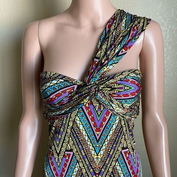 Mara Hoffman Sweetheart Neckline One Shoulder Gown Geometric Color Block Size XS - Picture 2 of 11